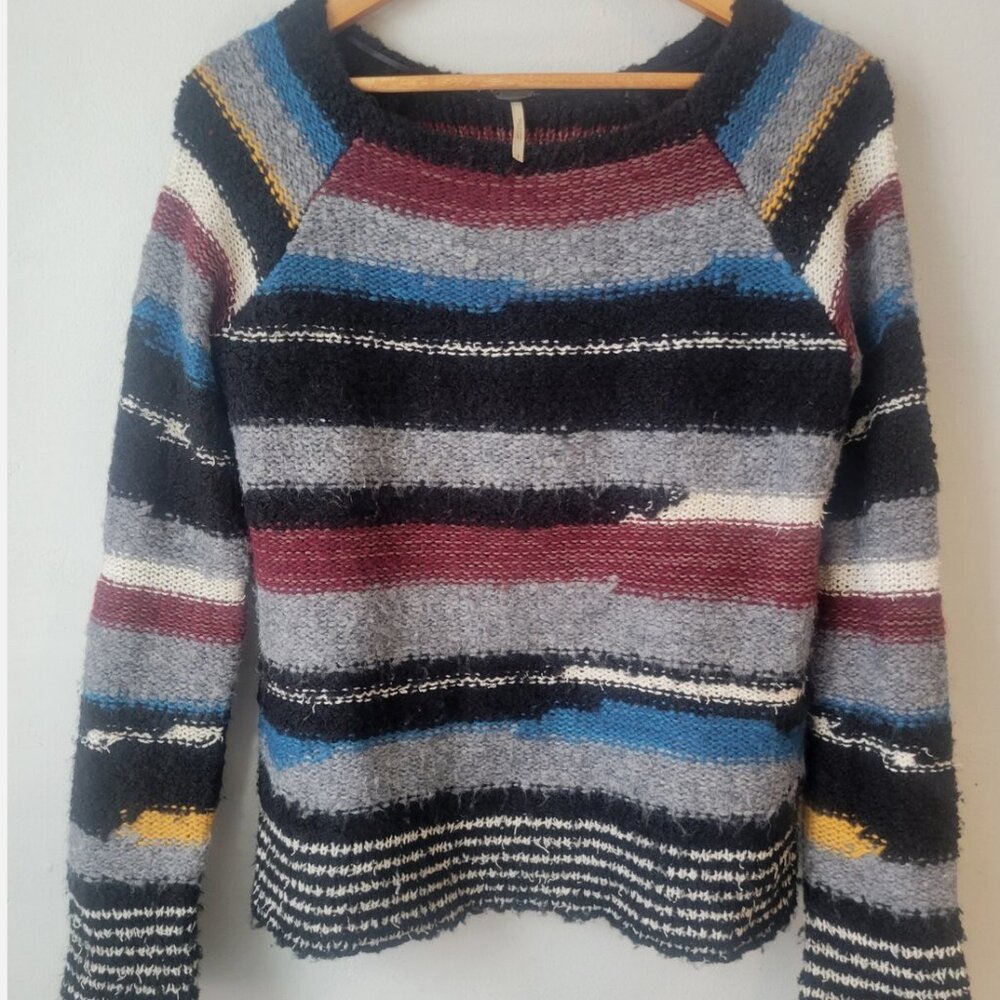 Free People Womens S/P Mixed Media Wool Blend Long Sleeve Pullover Sweater